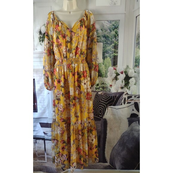 INC Maxi Dress Size 2X Fall Floral Peasant Boho Cottagecore New with Tag - Picture 1 of 12